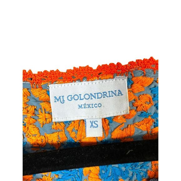Mi Golondrina azul y naranja Flores Blouse NWOT - Picture 3 of 4